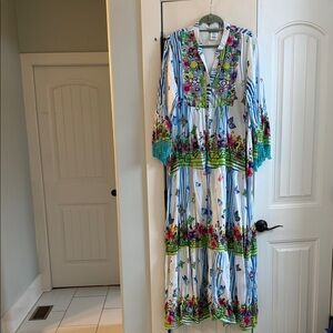 Purchased on the Amalfi Coast! Floral Maxi Dress with Blue and Green Details